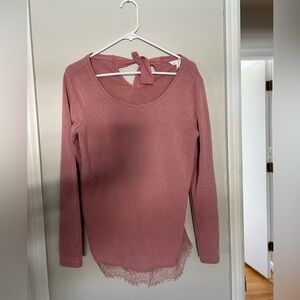 LC Lauren Conrad Dusty Pink Long Sleeve Lace Trim Sweater